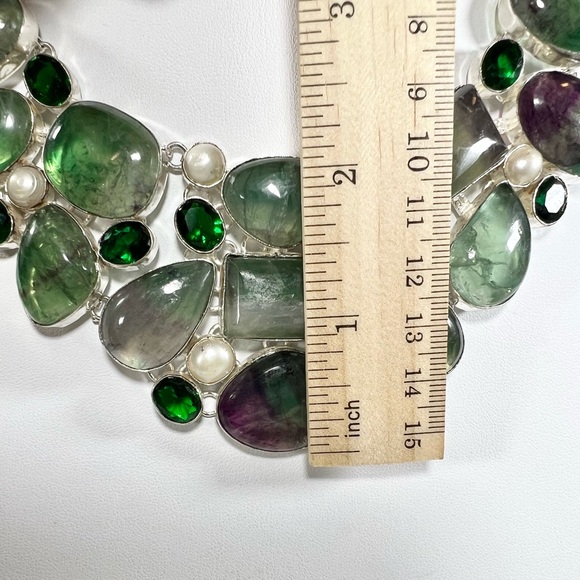 Fluorite Pearl 925 Large Gemstone Necklace & Bracelet - Picture 4 of 8